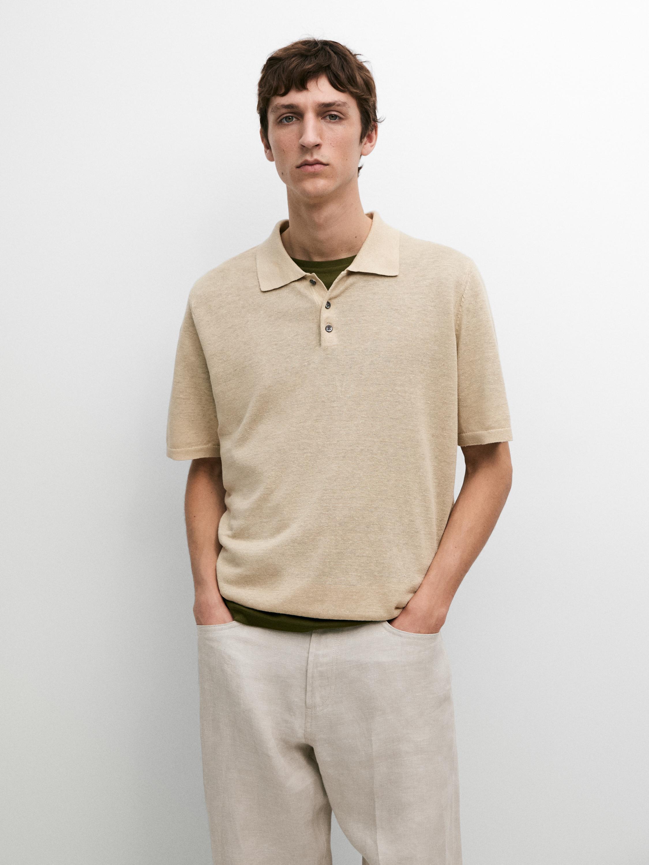 Linen knit polo sweater